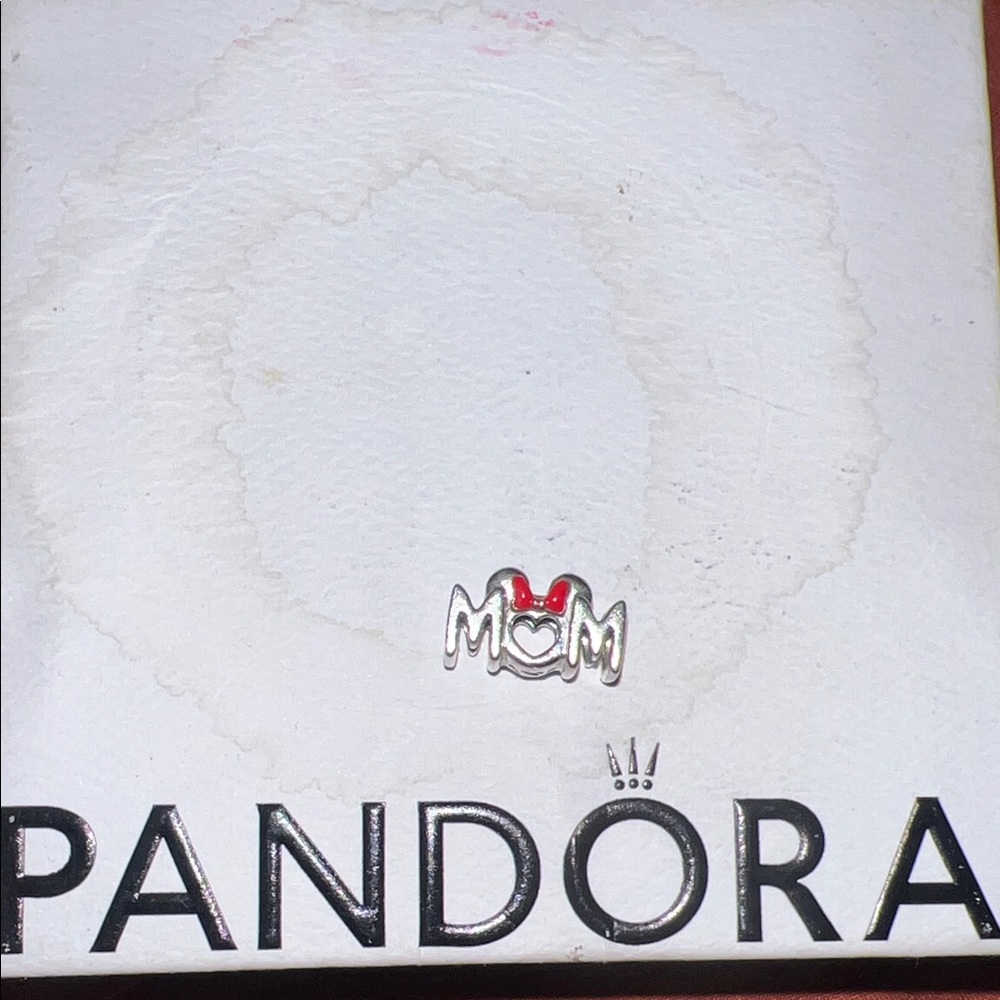 Pandora Silver MOM Charm with Red Bow Accent